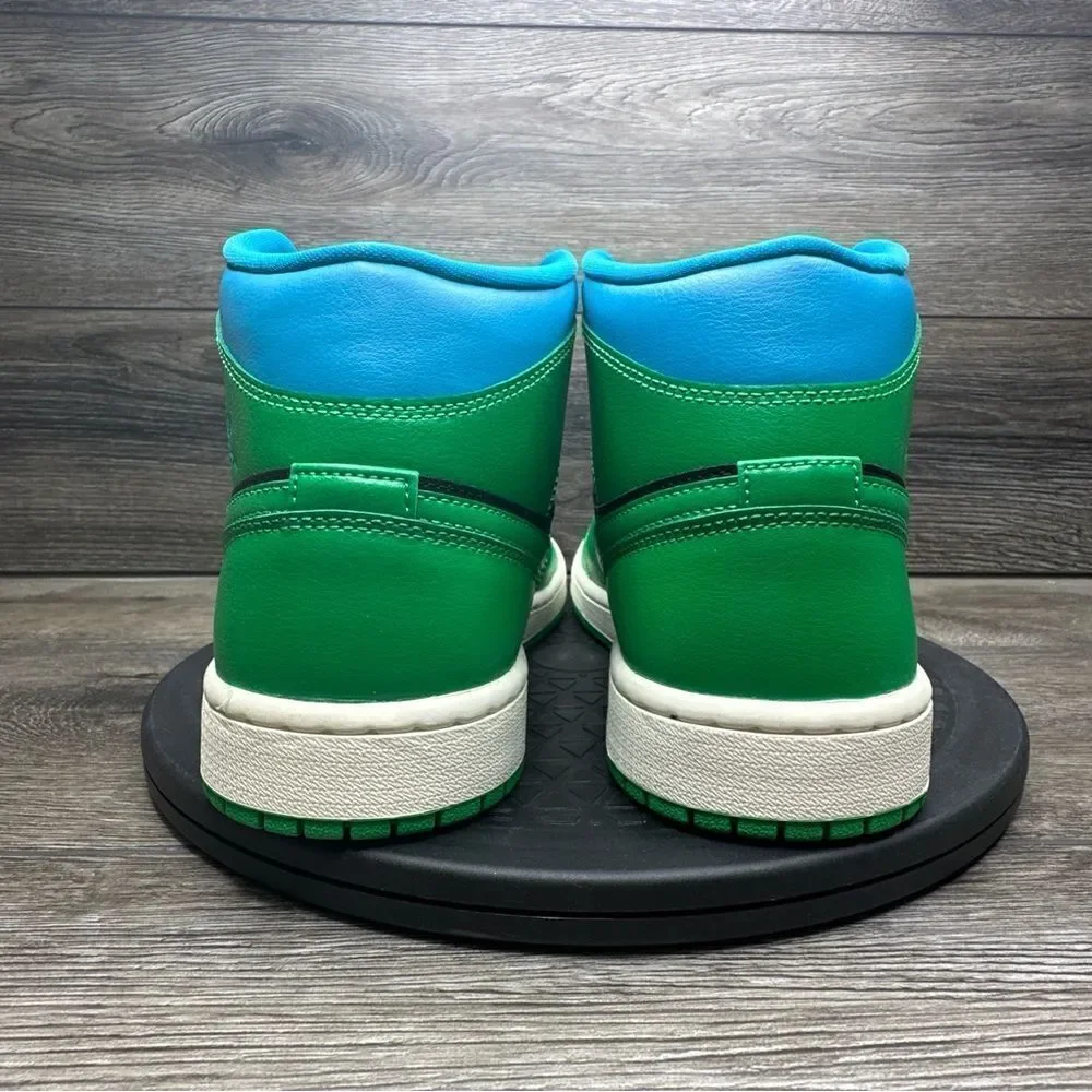 Nike Air Jordan 1 Mid Shoes Black Lucky Green Aquatone BQ6472-033 Women Sz 10.5